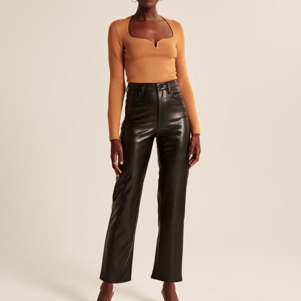 NEW Abercrombie The Ankle Straight Ultra High Leather Pants 26W